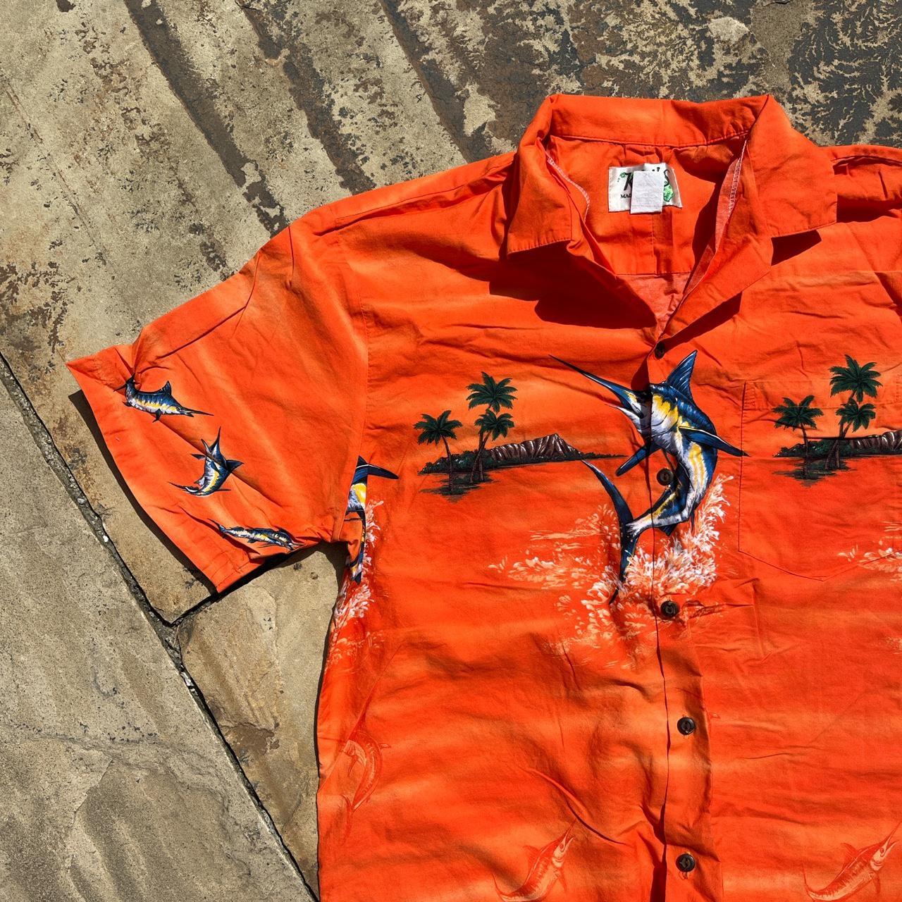 Men's Orange and Blue Shirt Depop