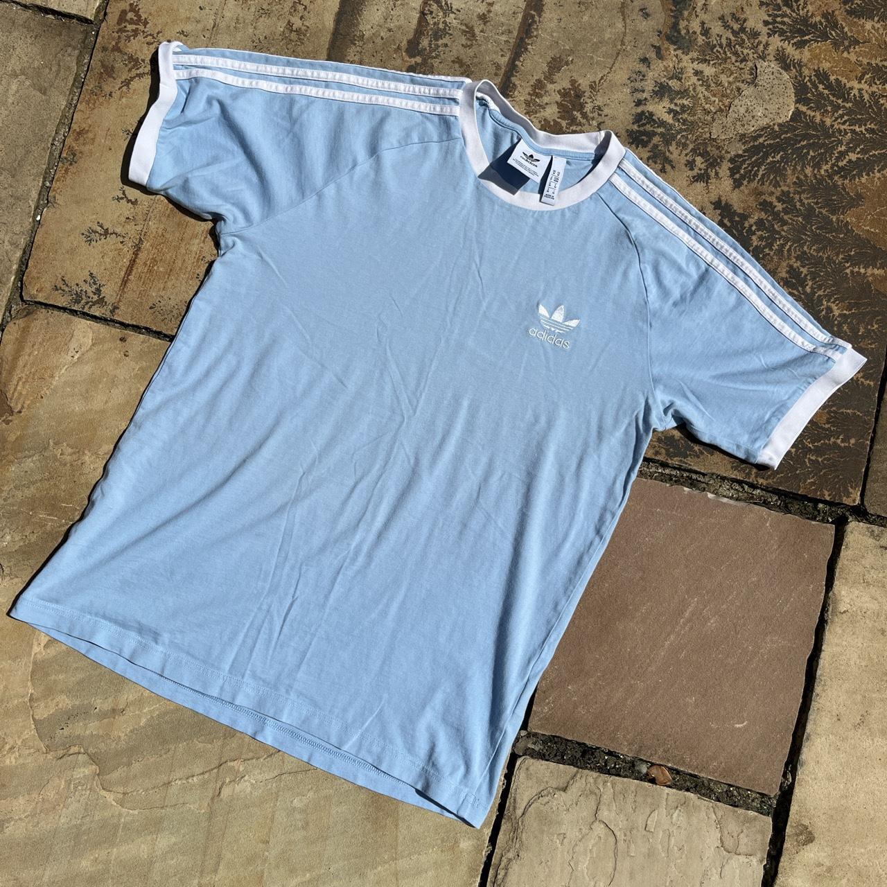 Adidas Women's White and Blue Tshirt Depop