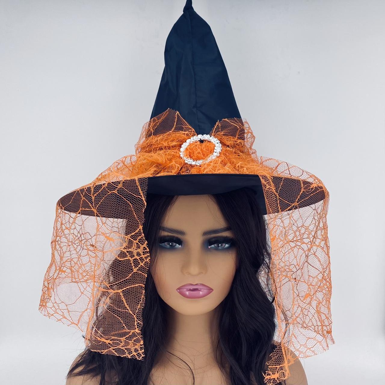 Black And Orange Witch Hat Halloween Accessory One Depop 9110