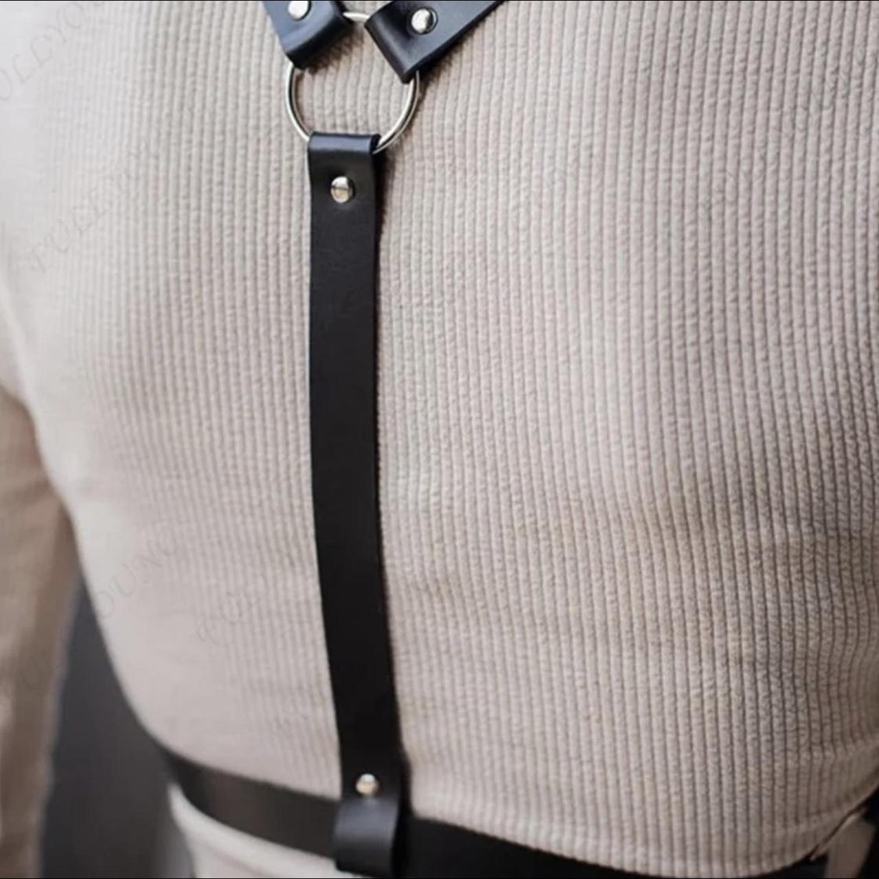 Fashion Black faux leather chest harness strap belt... - Depop