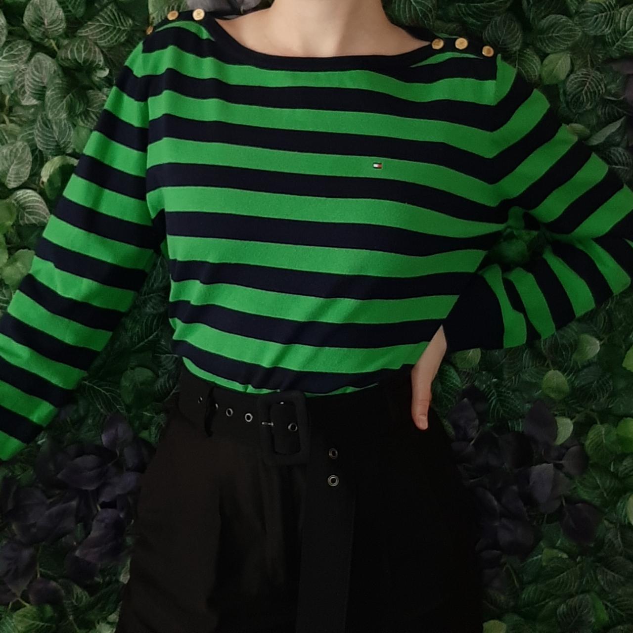 Tommy Hilfiger XL Green Black Striped on sale Sweater