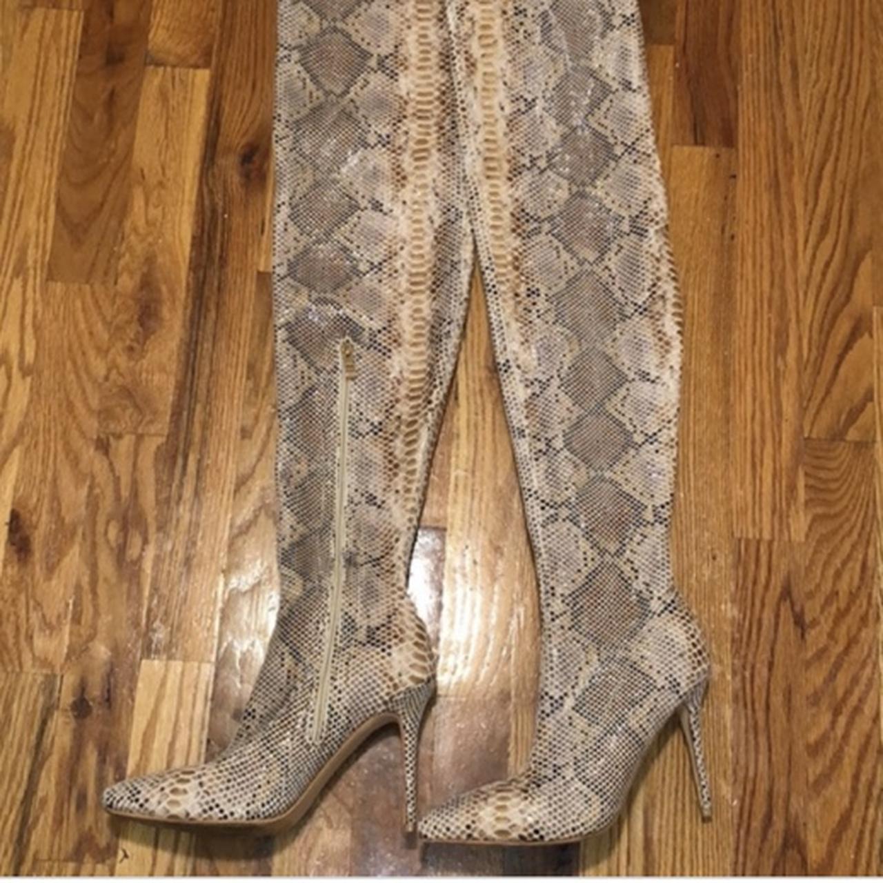 snakeskin thigh high boots