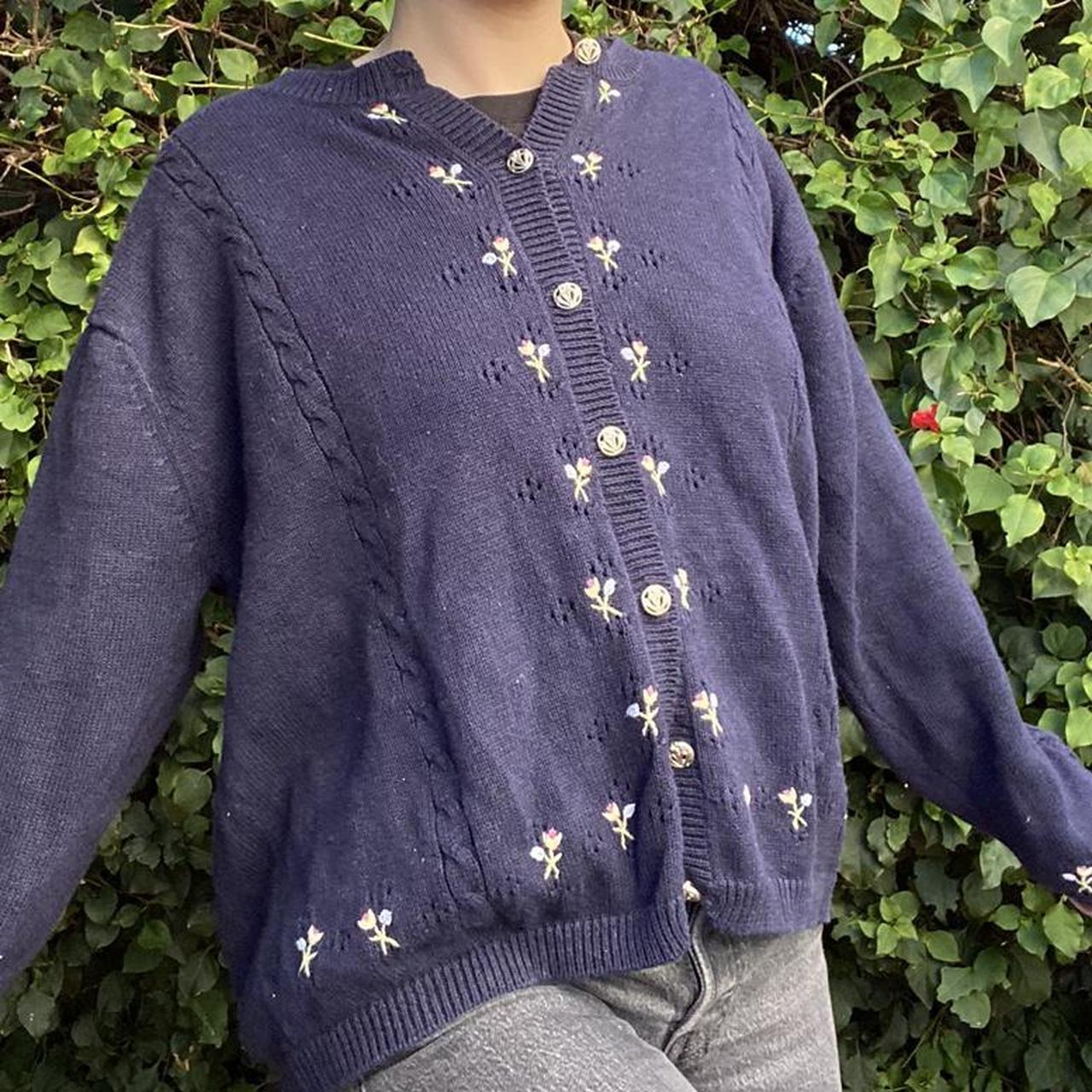 vintage navy flower cardigan size xl (shown on a... Depop