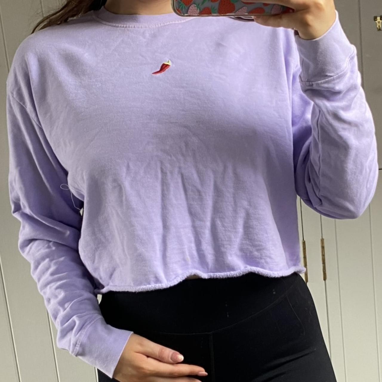 cropped lilac jumper with embroidered chilli from... - Depop