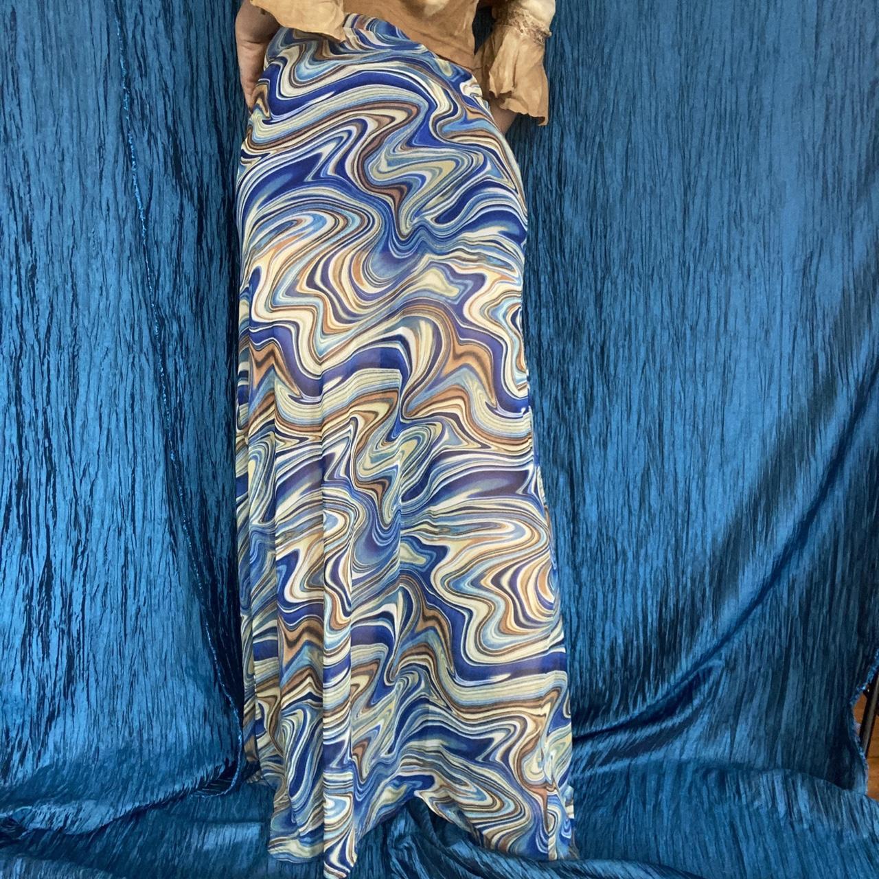 Y2k Maxi Skirt Beautiful blue & beige swirl mesh... Depop