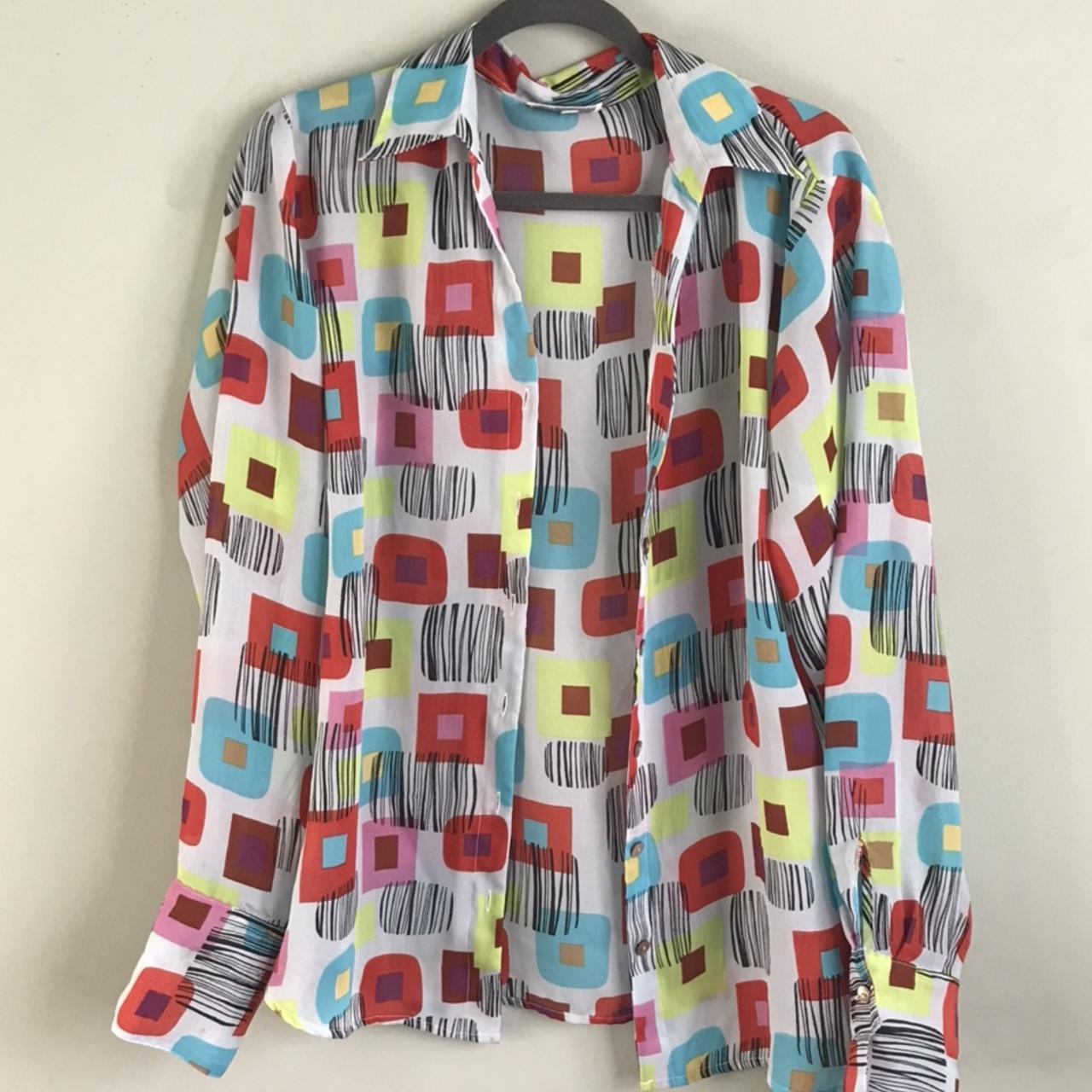 90s Patterned Sheer Blouse. Could Fit XS-XL,... - Depop