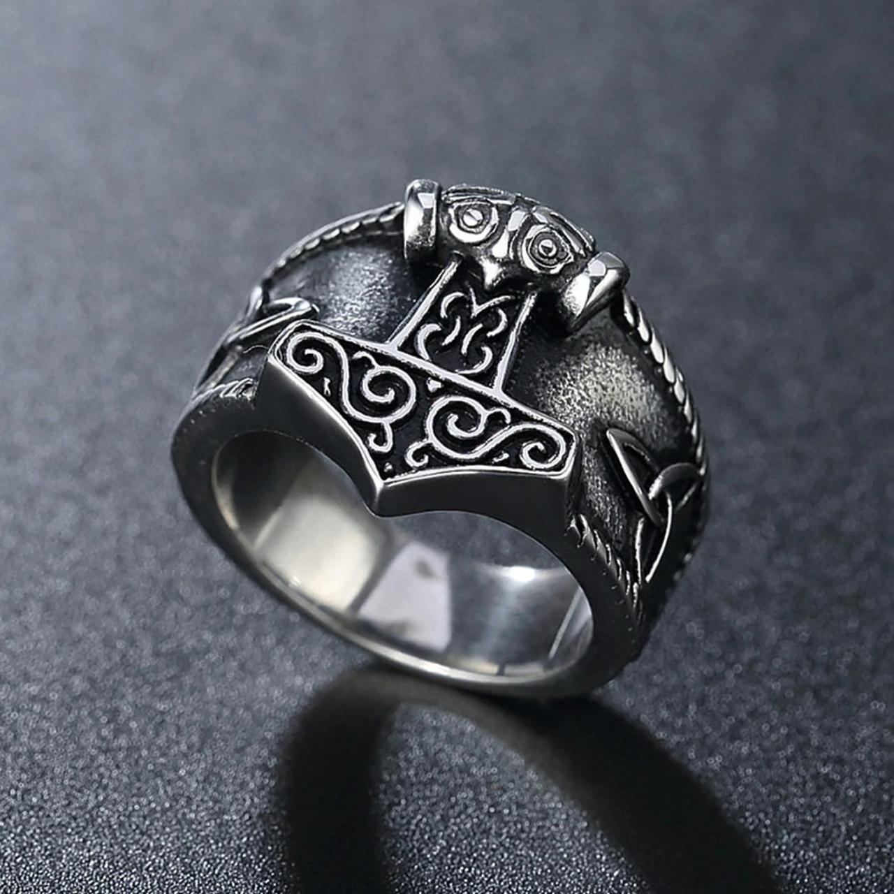 Vintage Viking Mjolnir Thor's Hammer Ring Men Nordic... - Depop