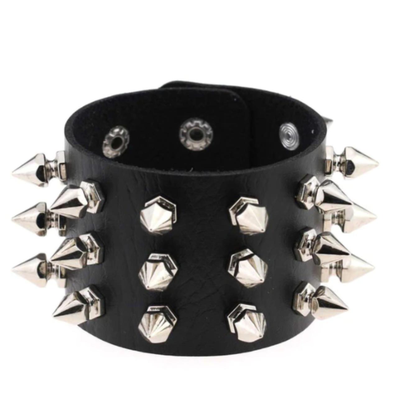 Punk Gothic Rock Cuspidal Spikes Bracelet Black... - Depop