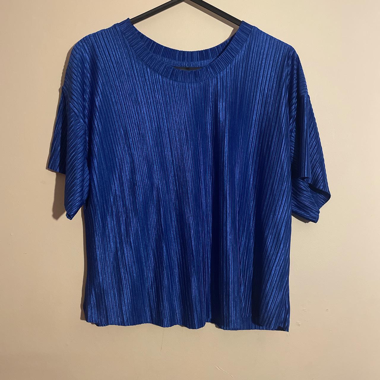Bershka bright blue, plisse blouse. Size medium.... - Depop
