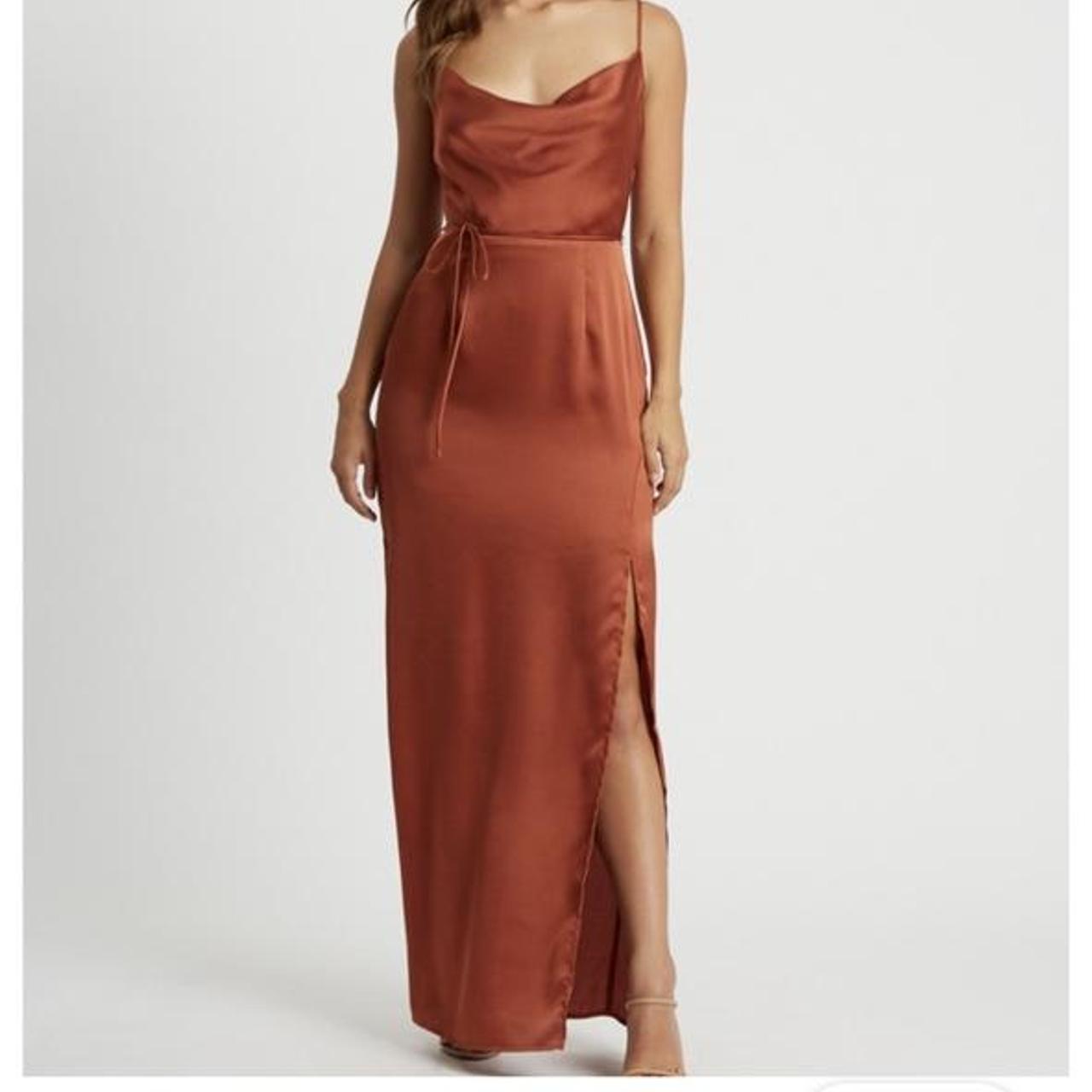 Chancery Cowl Neckline Satin Slip Dress In Rust Depop