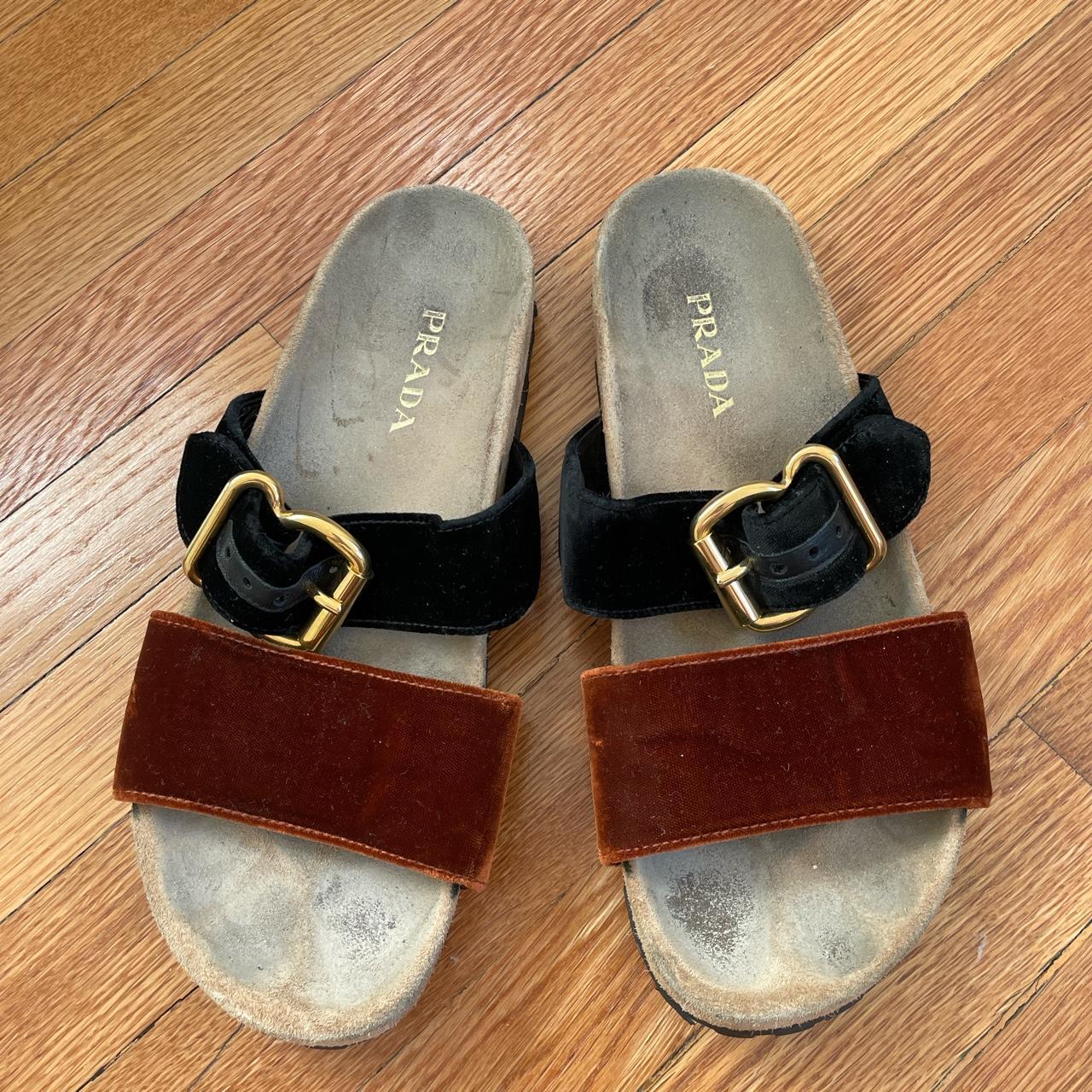 Prada velvet slip on cheap sandals