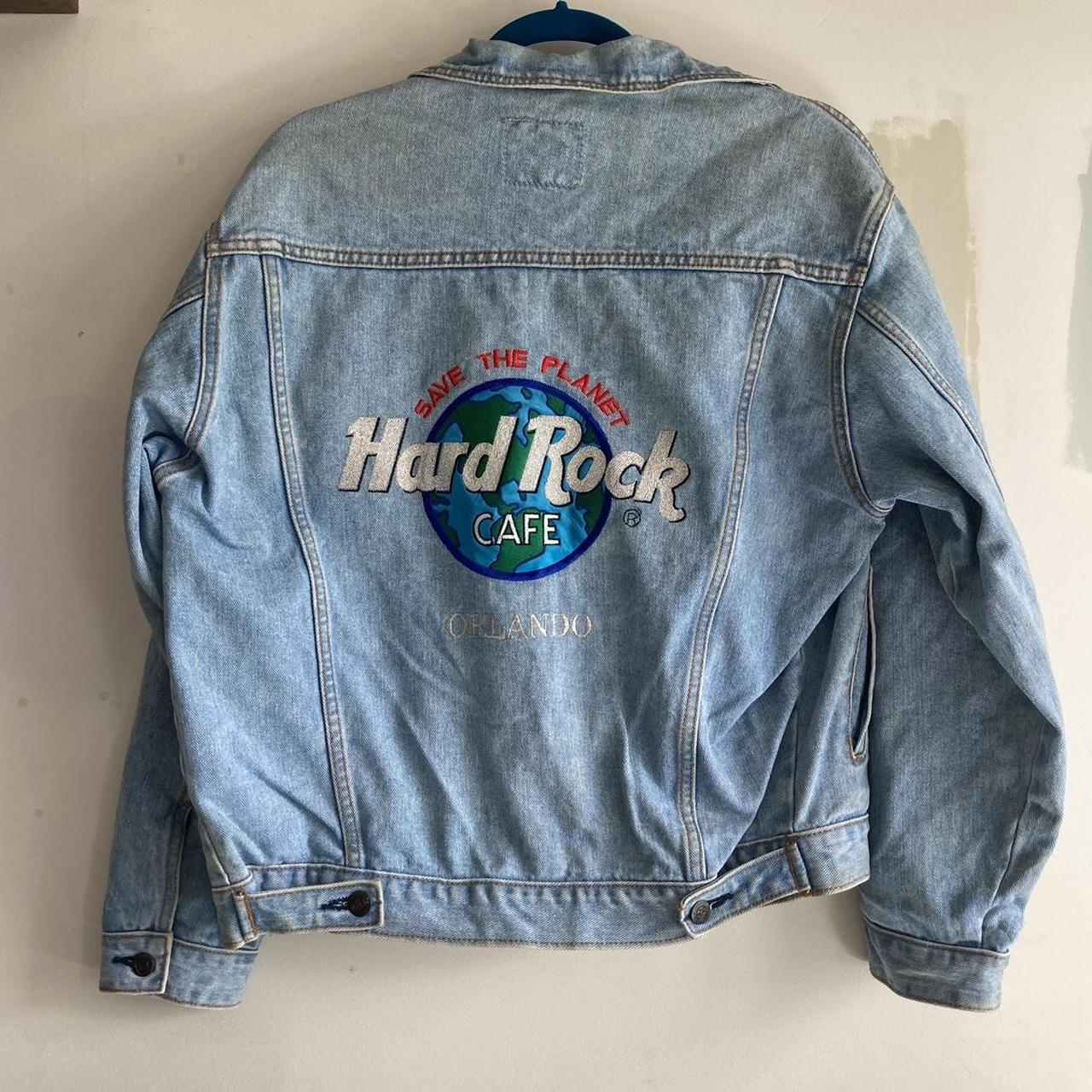 True vintage retro Hard Rock Cafe denim jacket Very... - Depop