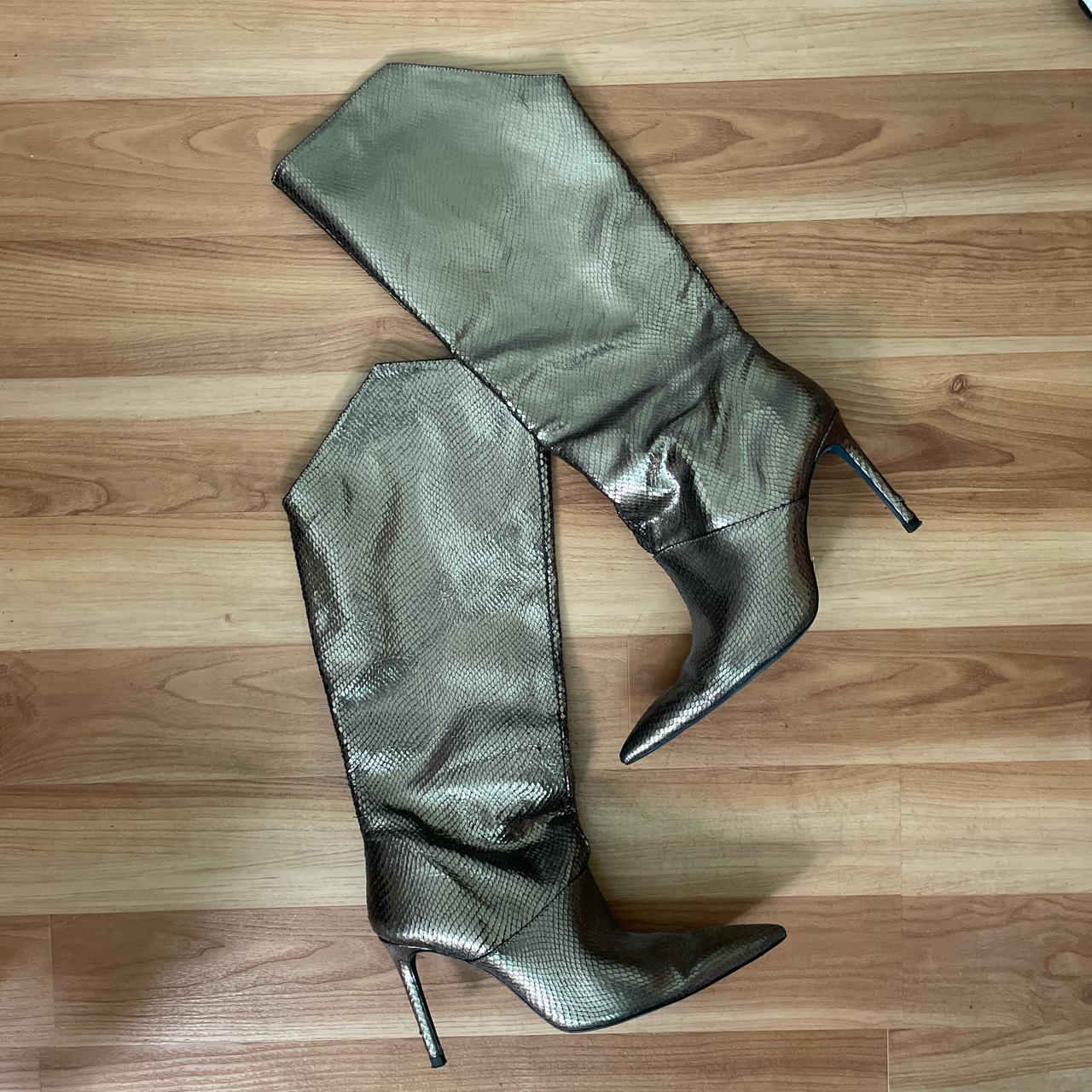 Metallic faux snakeskin Zara boots. Slight damage on... - Depop