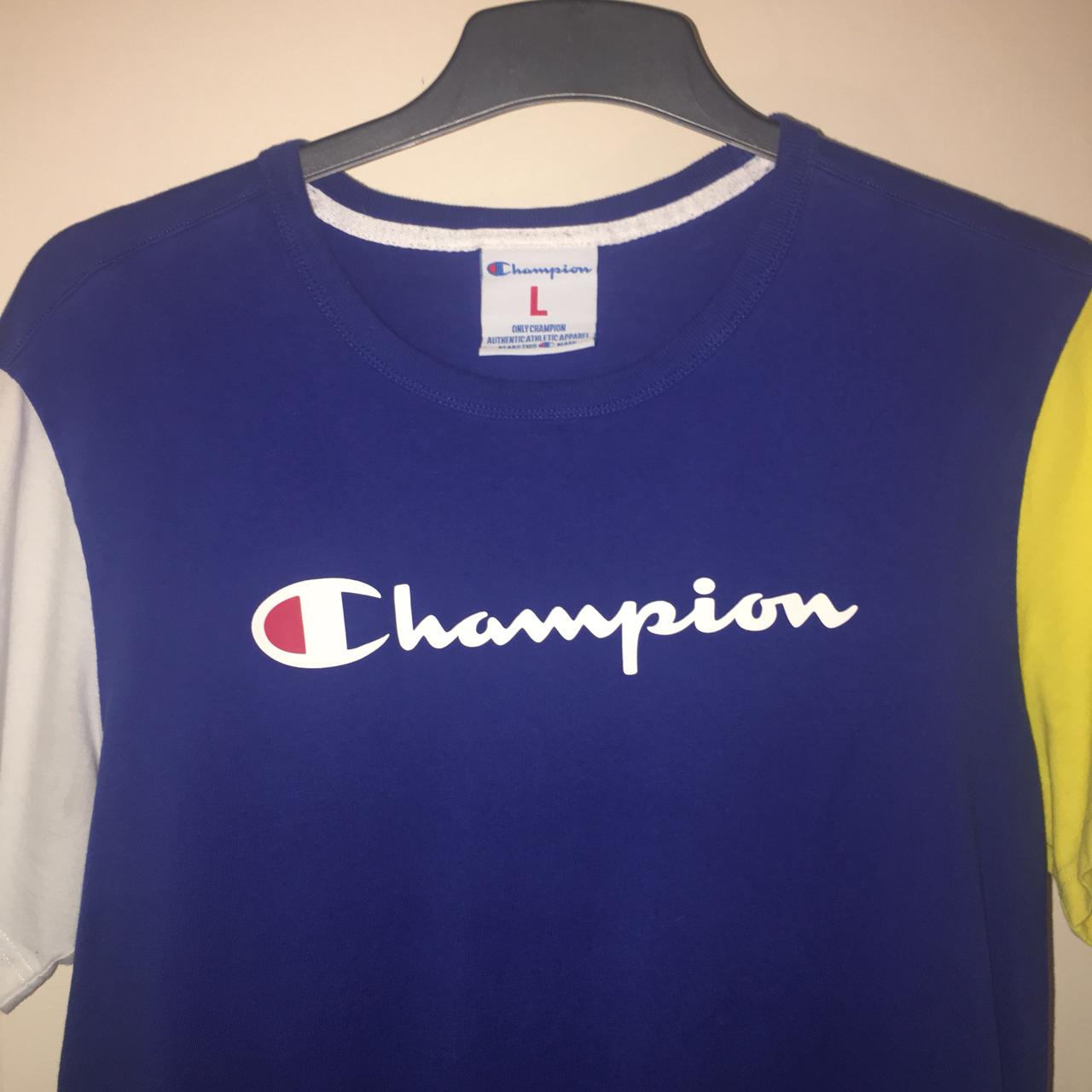 Red white and cheap blue champion shirt