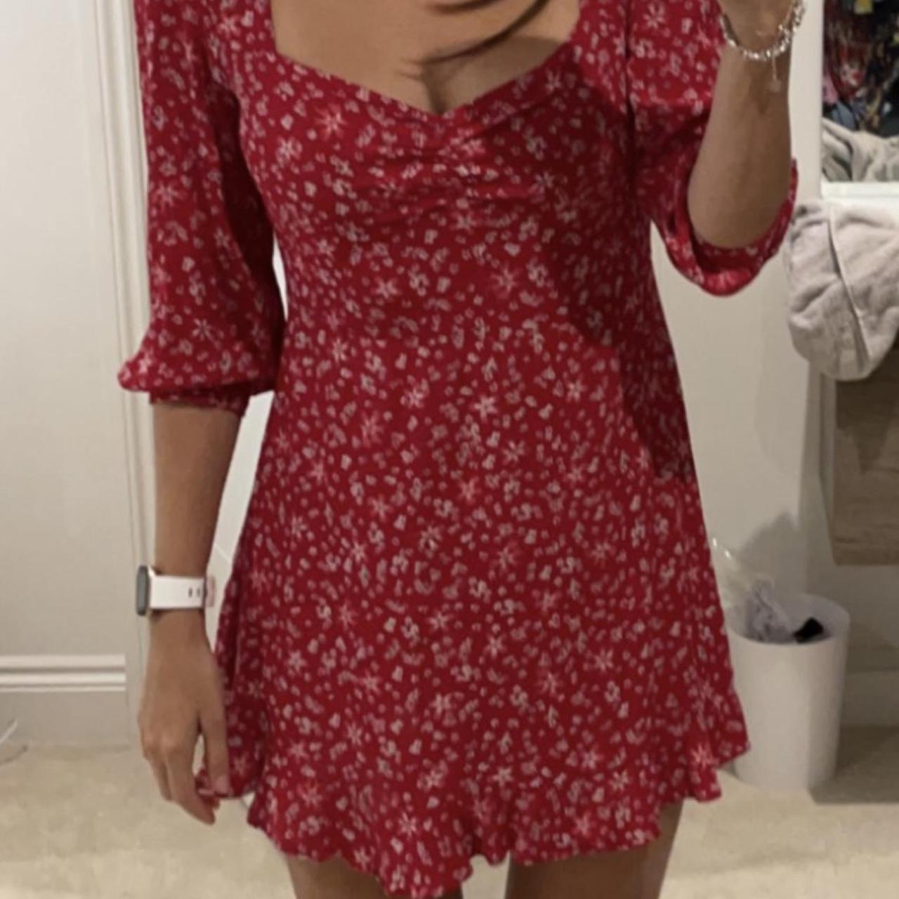 zara red and black floral dress