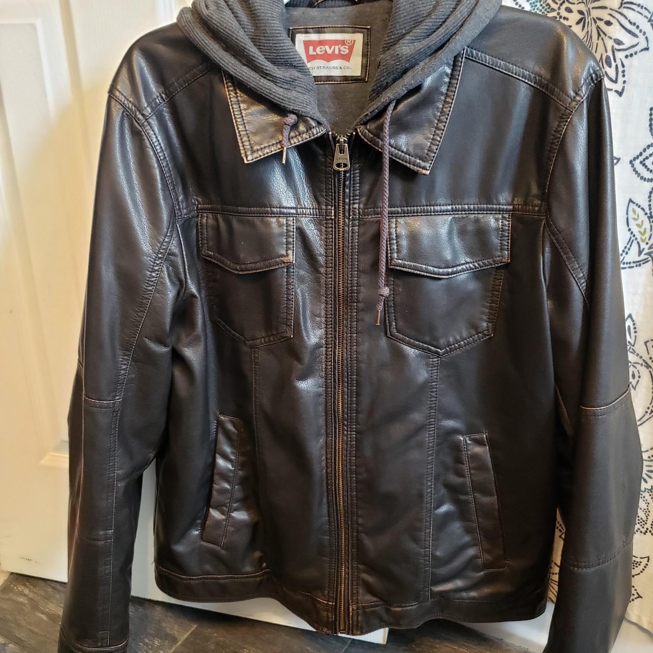 Levis leather hooded outlet jacket