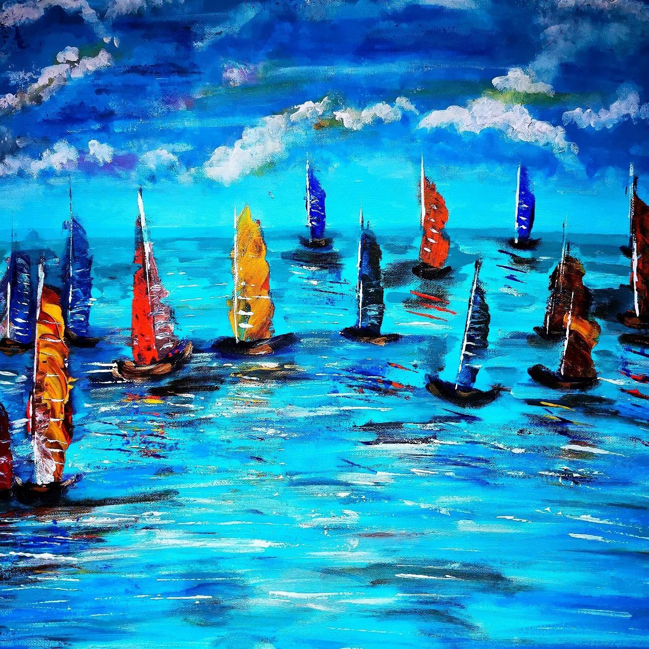 Original sea boat painting 50x60cm originalart... Depop