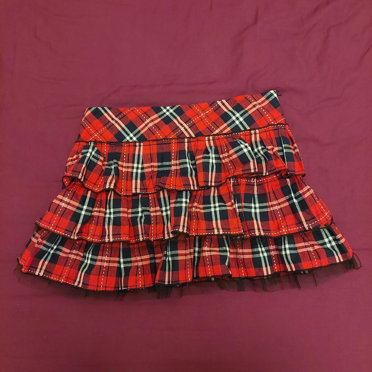 Women's Red and Black Skirt Depop