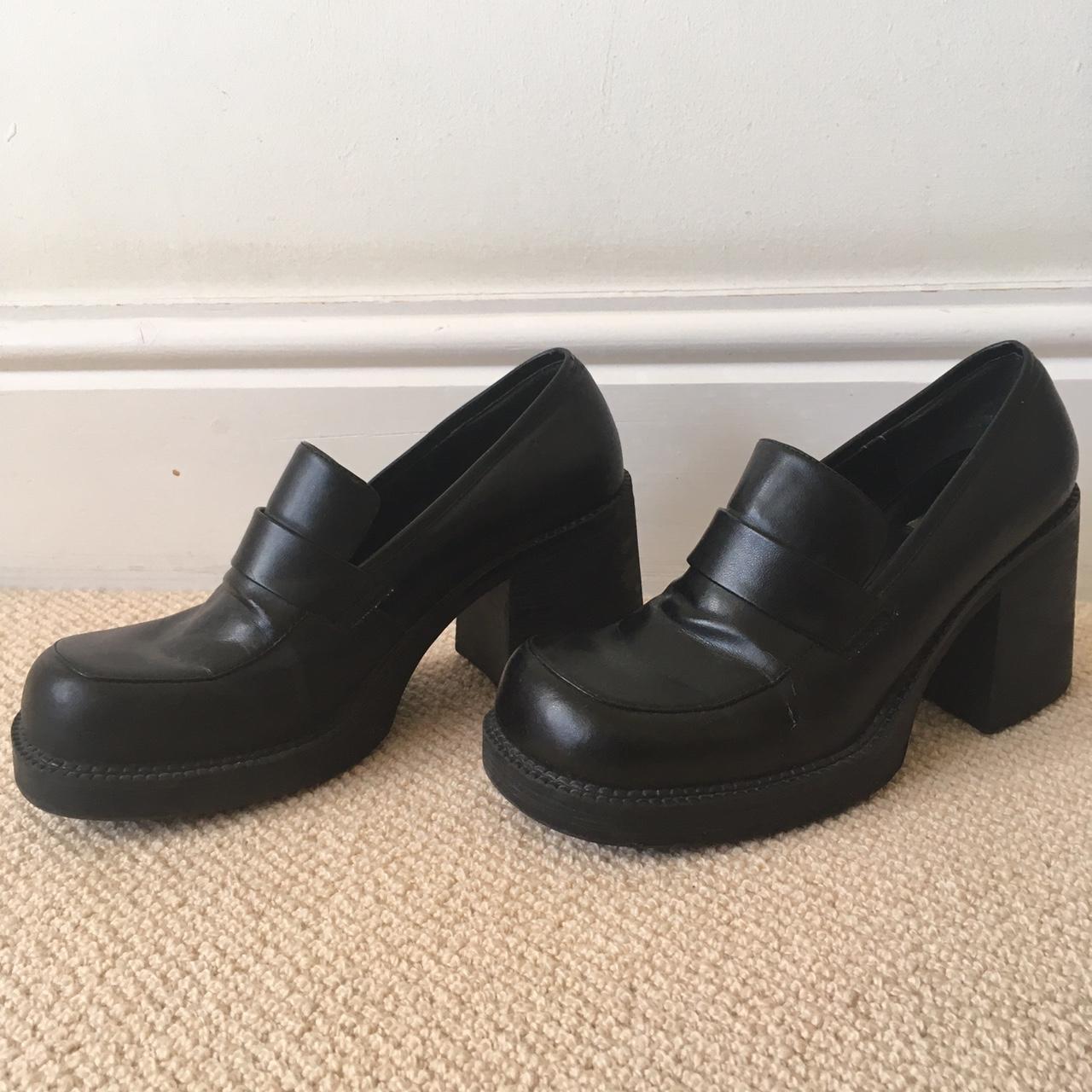 Vintage 90s chunky heel black leather platform Bratz... Depop