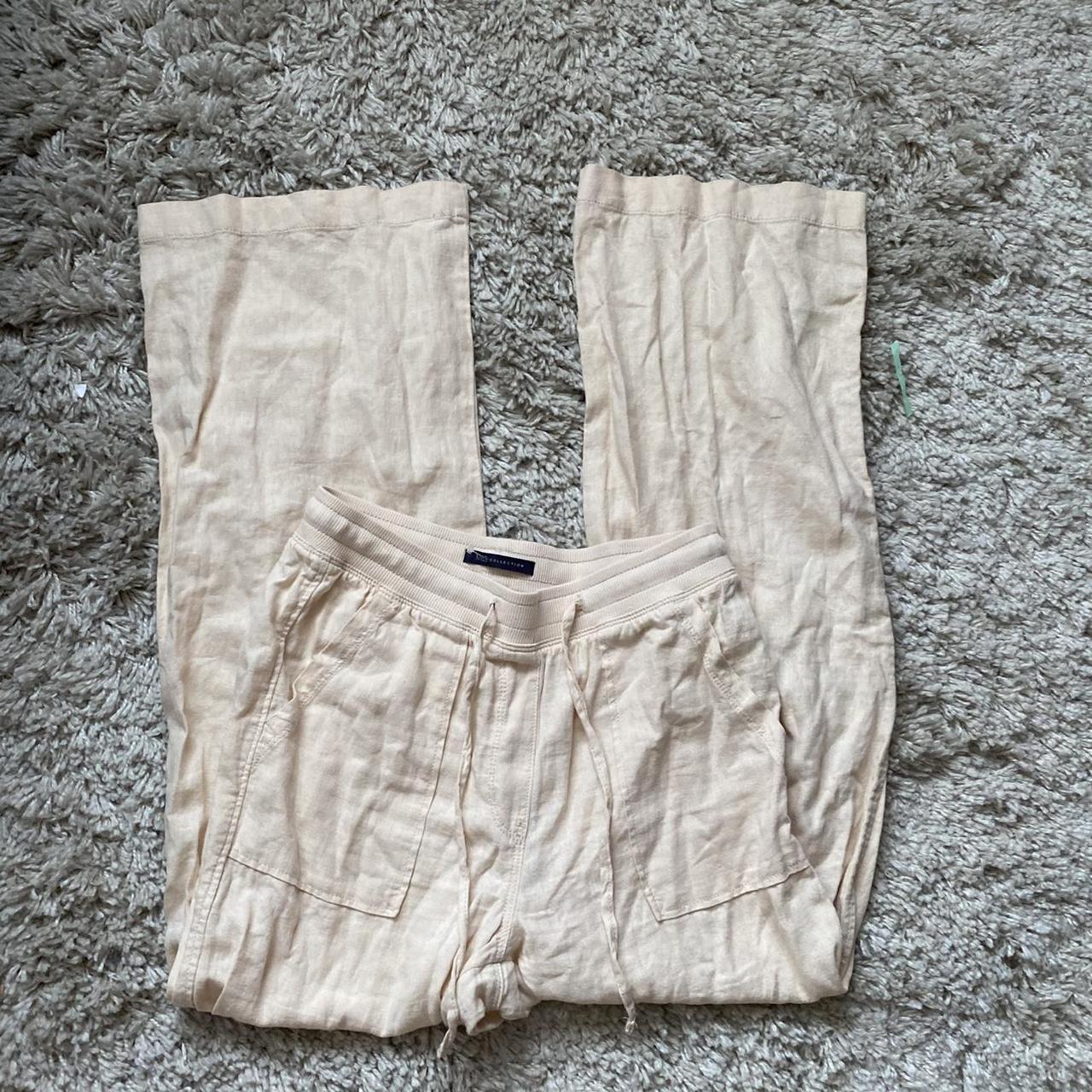 Cream m&s y2k style drawstring flare cargo pants,... Depop