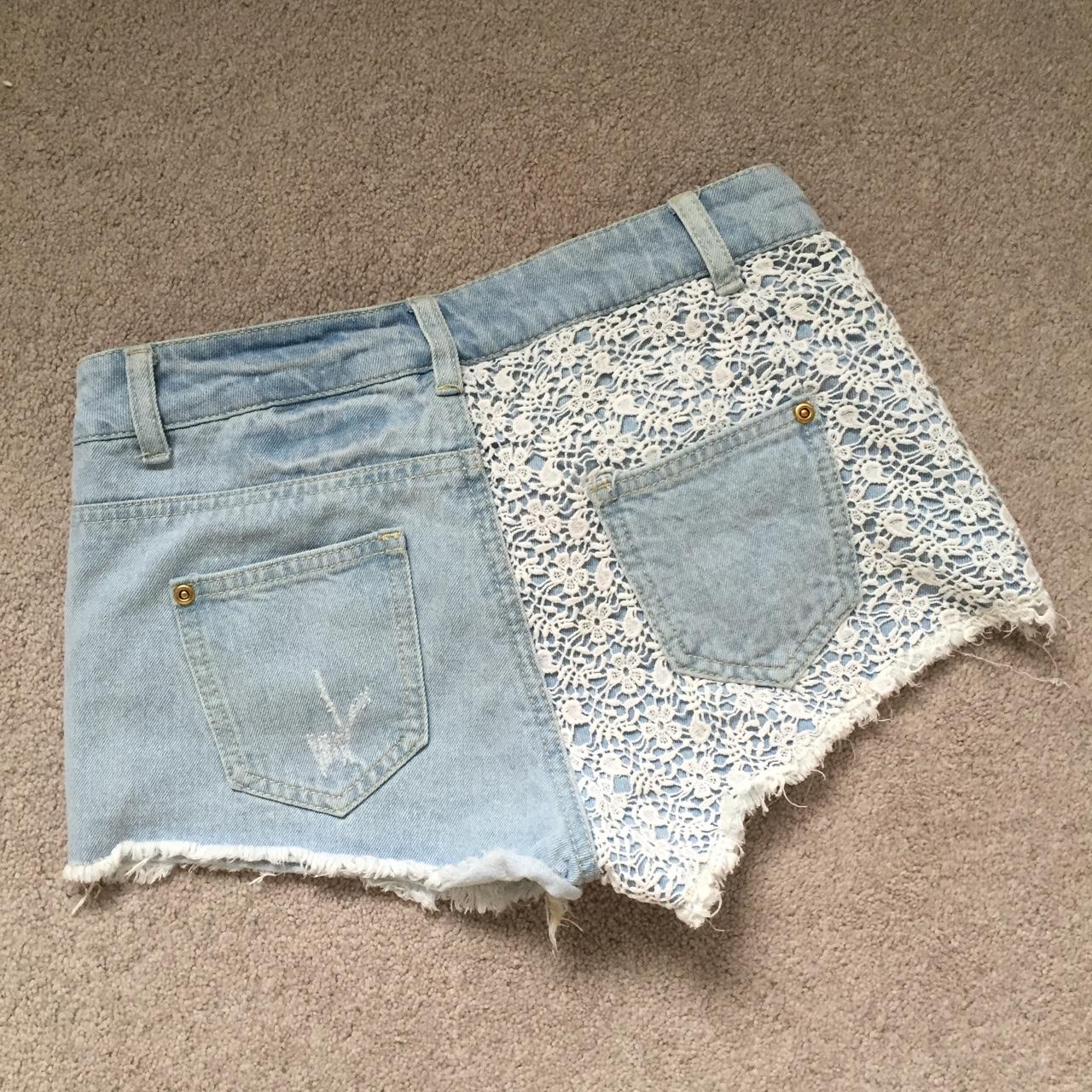 Denim lace shorts, never worn except to try on, size... - Depop