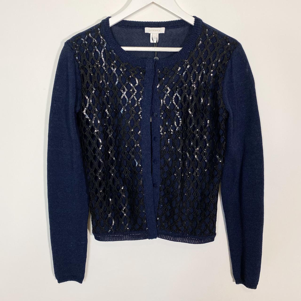 NEW Intropia Blue Cardigan with Black Sequin... - Depop