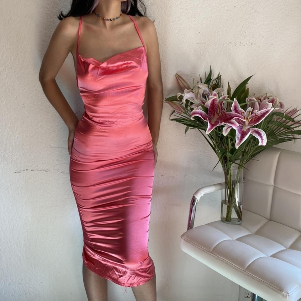 Satin body Dress in hot pink. Im usually size xsmall... - Depop