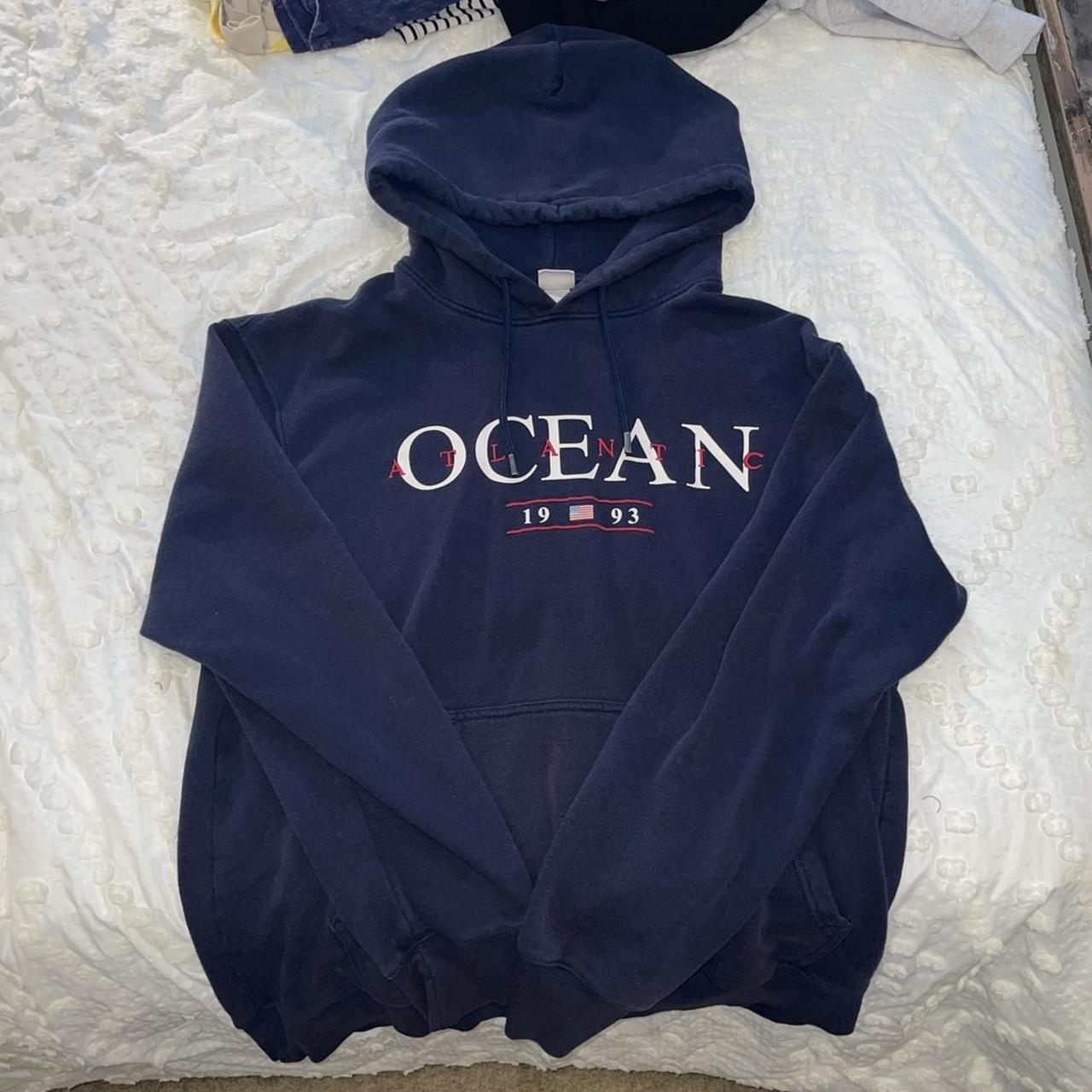 Navy Ocean Hoodie size large oversized nothing on... - Depop