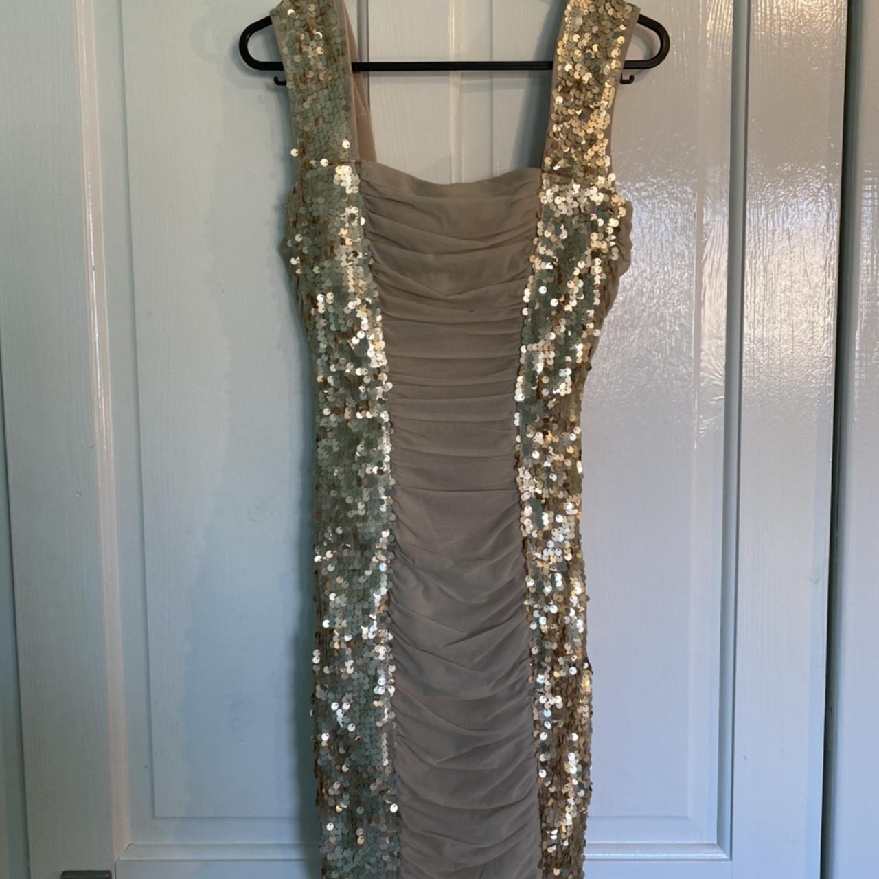 Quiz Women's Gold and Cream Dress | Depop