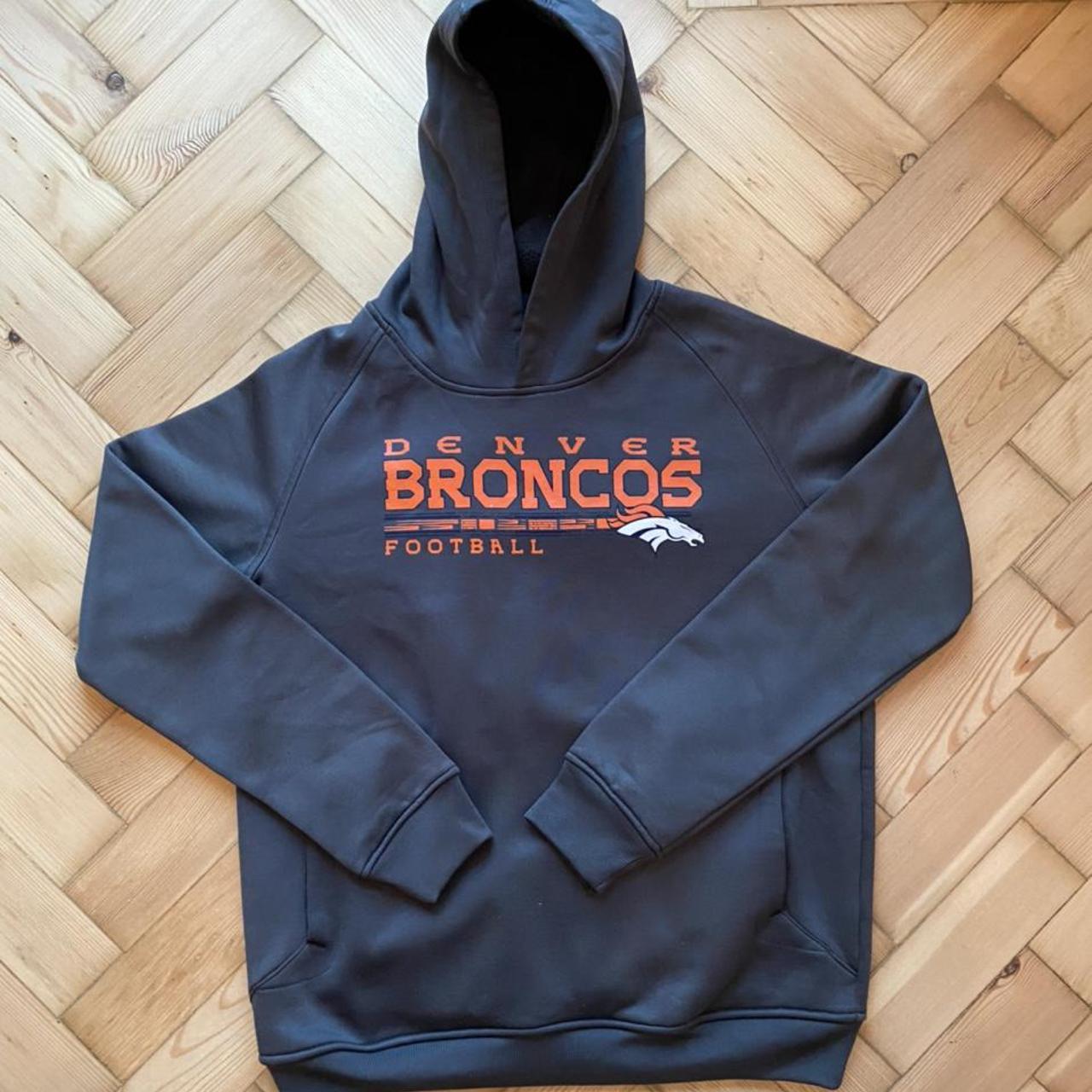 Vintage NFL Denver Broncos Hoodie Sweatshirt Full Zip Grey