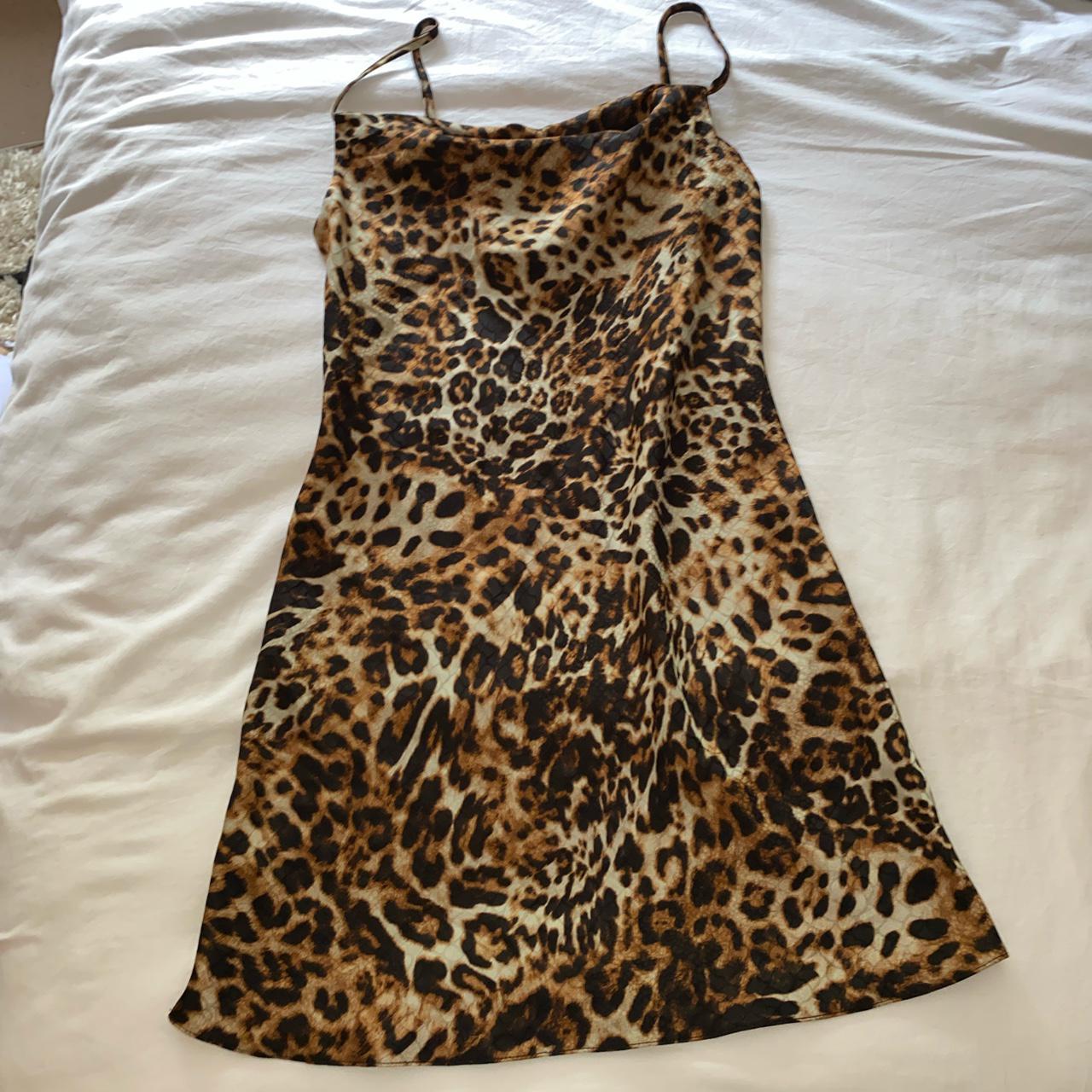 Silk / satin cowl neck leopard print slip dress from... - Depop
