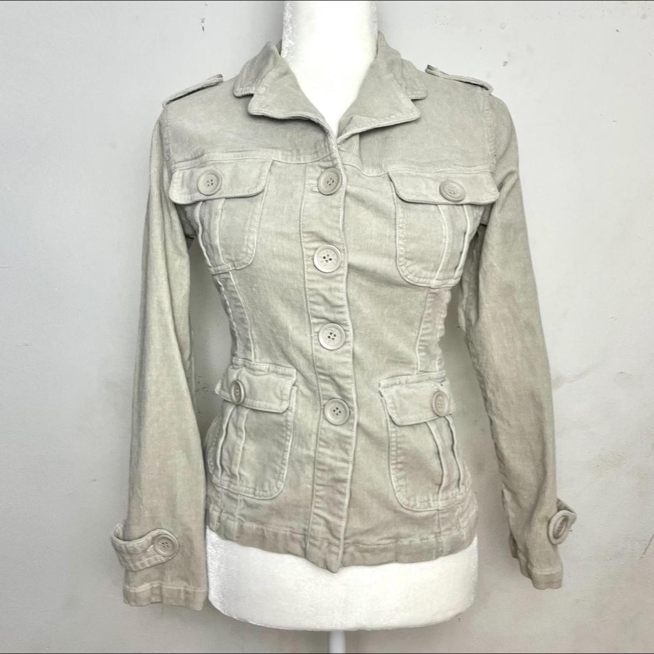 Plugg cream gray corduroy coat -button up... - Depop