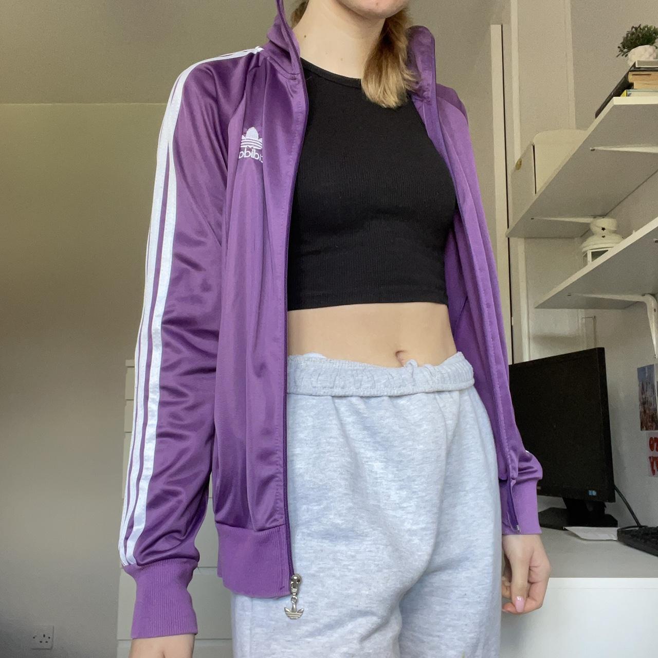 Adidas purple track jacket, size UK S. Would fit... - Depop