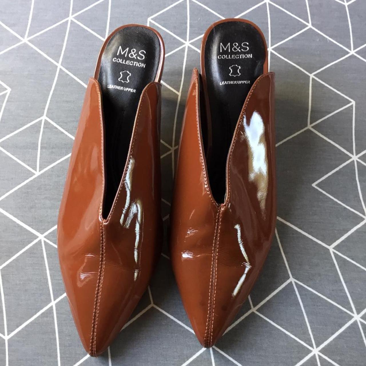 Marks And Spencer Kitten Heel Shiny Patent Brown Depop