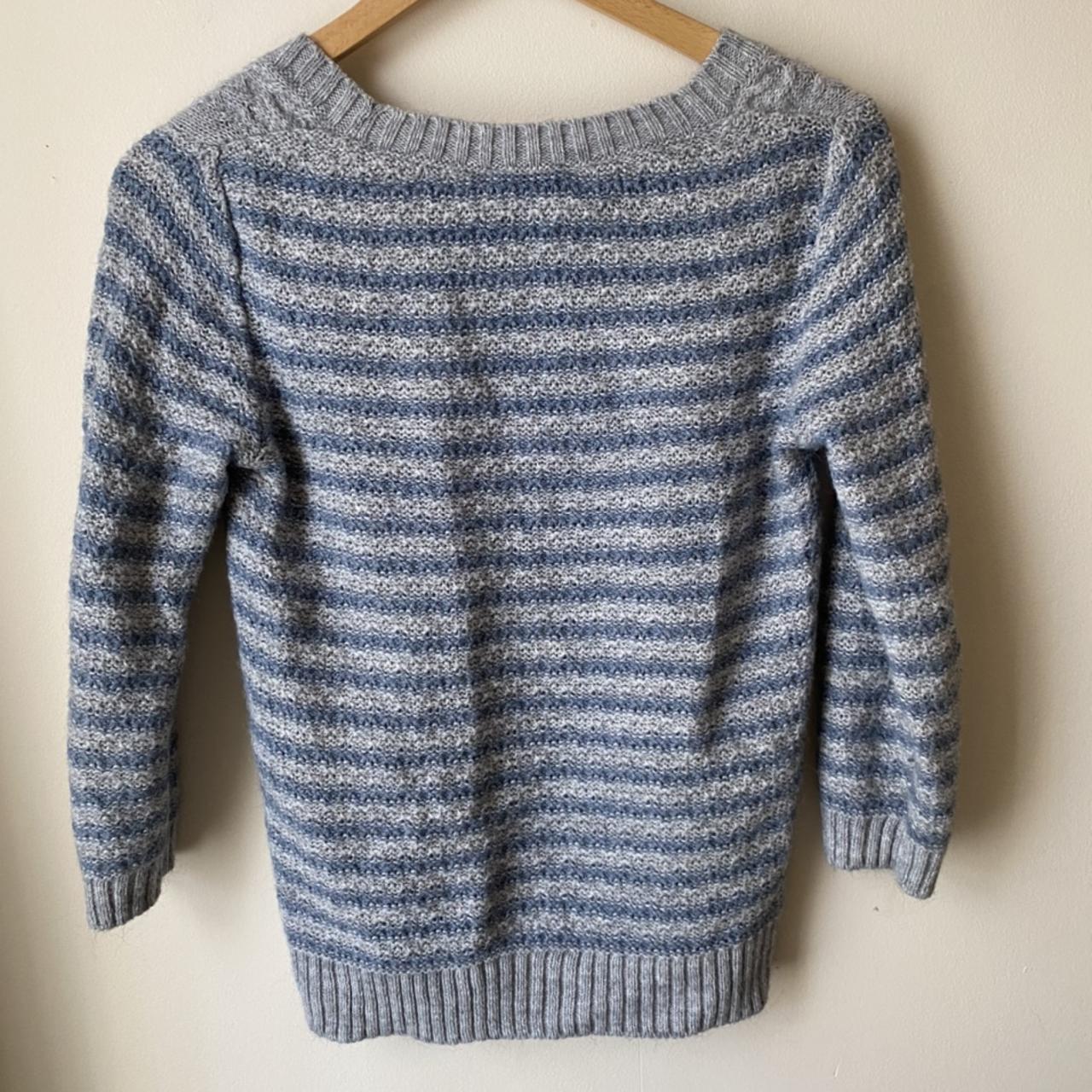 super cute stripy wool jumper grey and blue size... - Depop