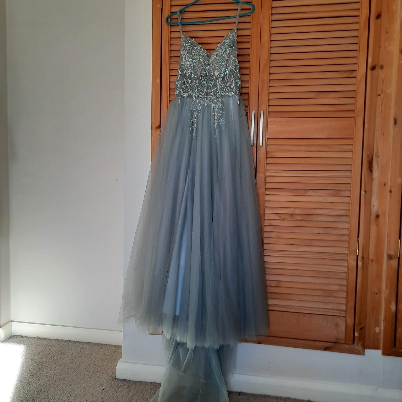 Beautiful V neck train prom dress with sequin and... - Depop