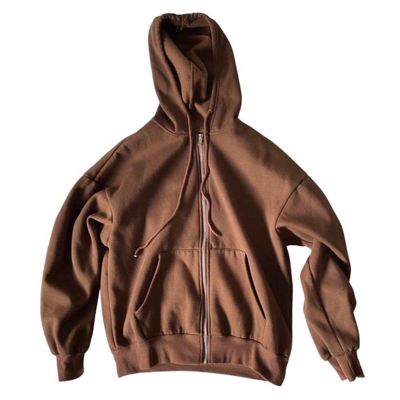 brown plain zip up hoodie need this gone as soon as... - Depop