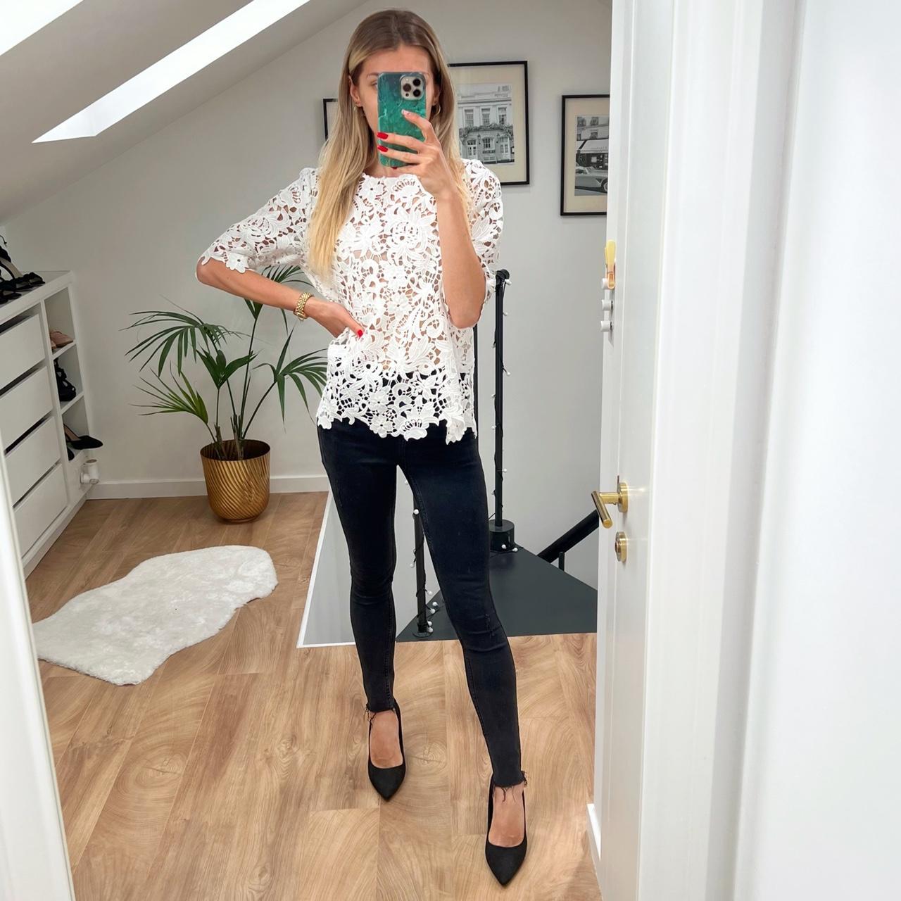 Zara White short Sleeve crochet top Blouse in size x... Depop