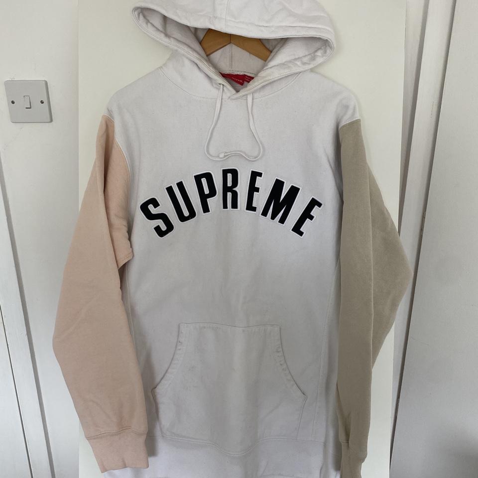 Supreme White Color Blocked Arc Logo Hoodie / Off Top