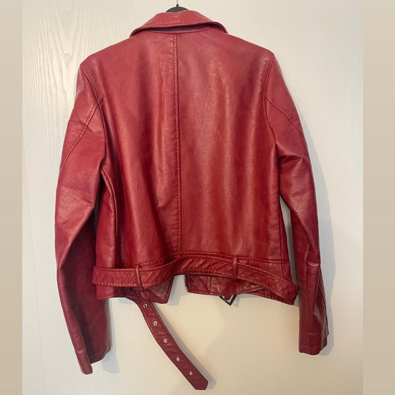 Burgundy vegan leather jacket size M, Worn a few... - Depop