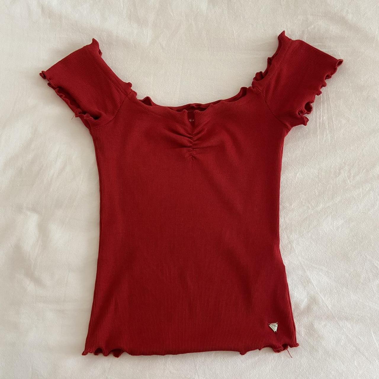 Red LettuceHem OfftheShoulder Top with Sweetheart... Depop