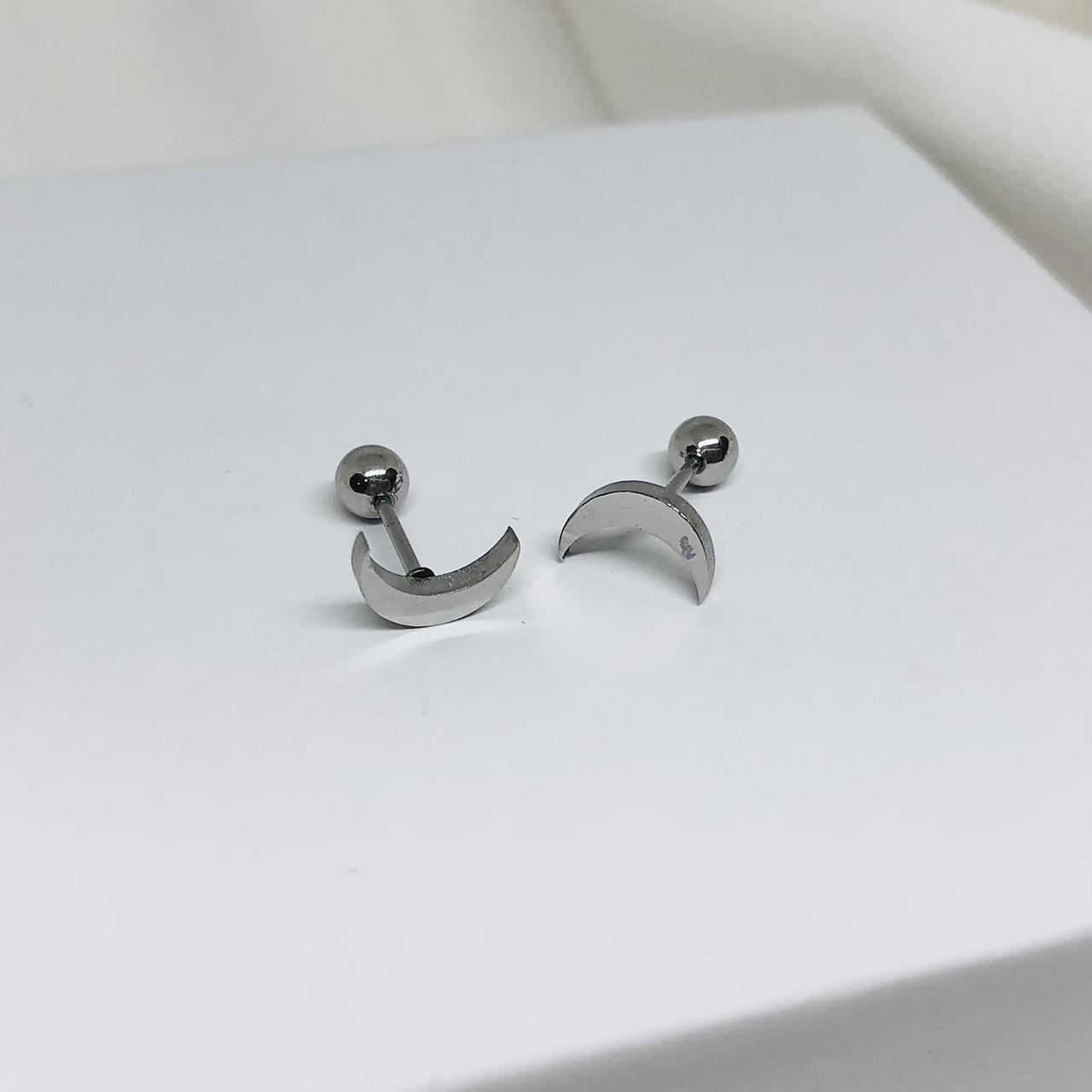 Stainless Steel Ball Screw Stud HALF MOON Earrings... Depop