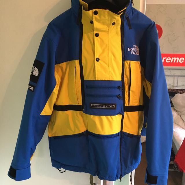 North Face x Supreme Steep Tech Jacket Blue/Yellow... - Depop