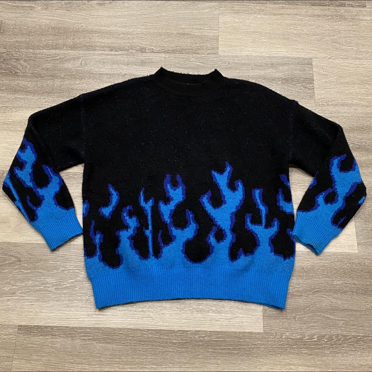 Fire Flame Knitted Jumper Blue Fire Jumper With Flames Blue Flame