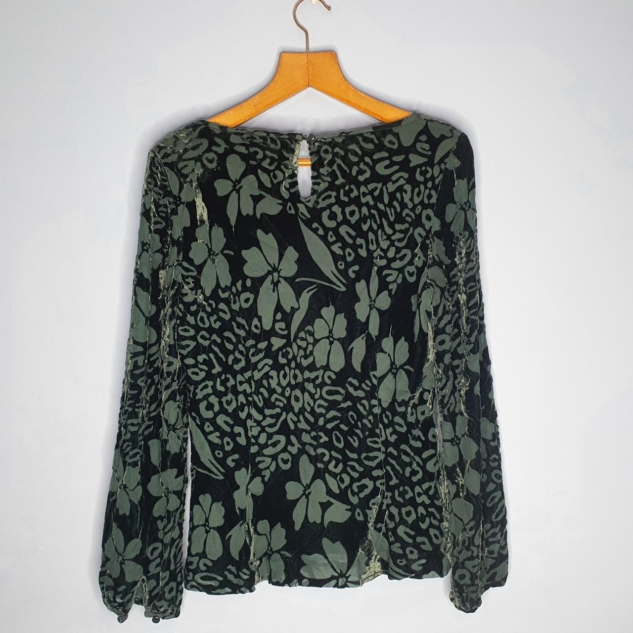 Green velvet floral blouse Description: silk &... - Depop