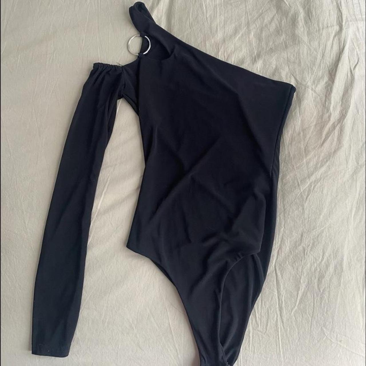 One shoulder black bodysuit #bodysuit #oneshoulder... - Depop