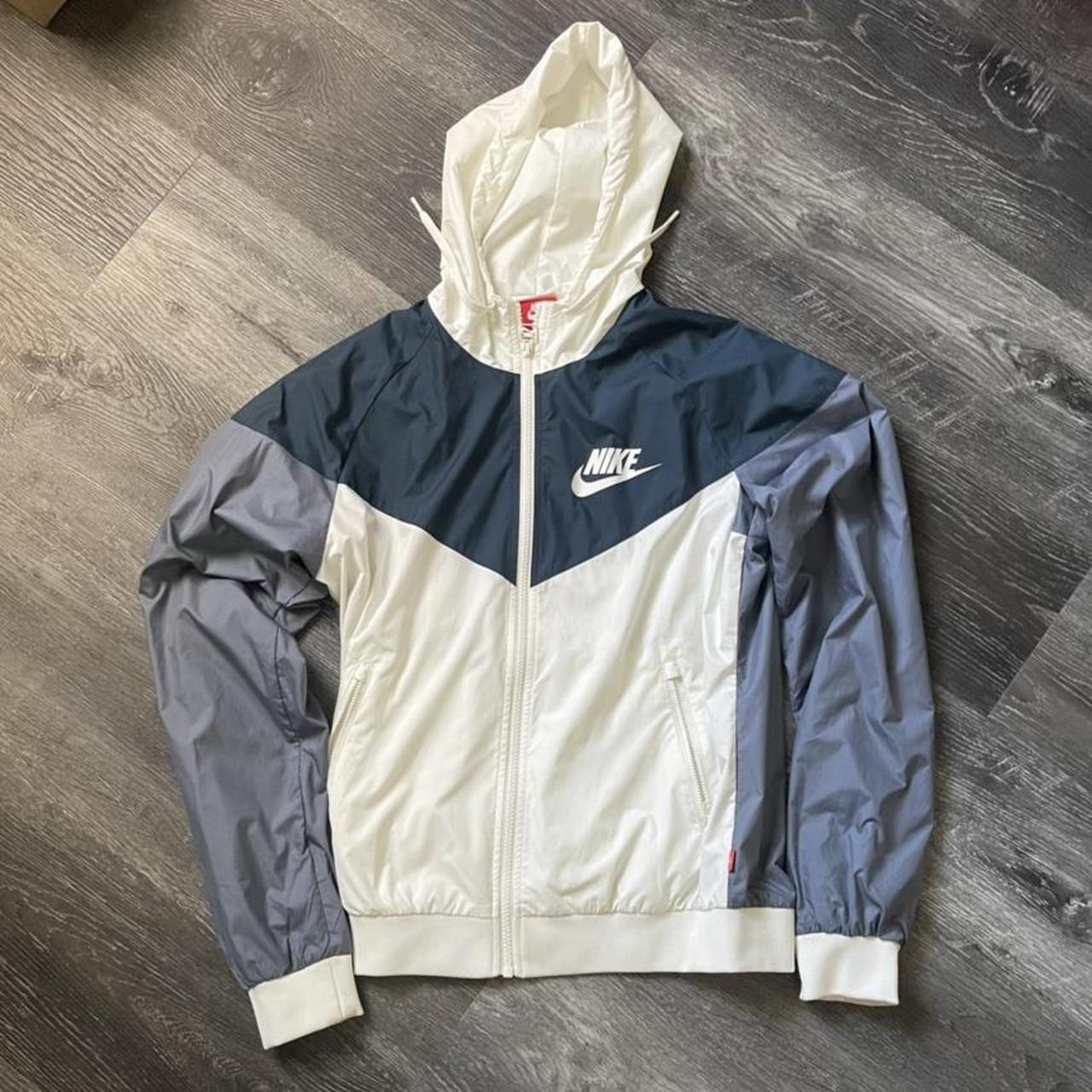 NIKE hooded windbreaker Color - blue and white Size... - Depop