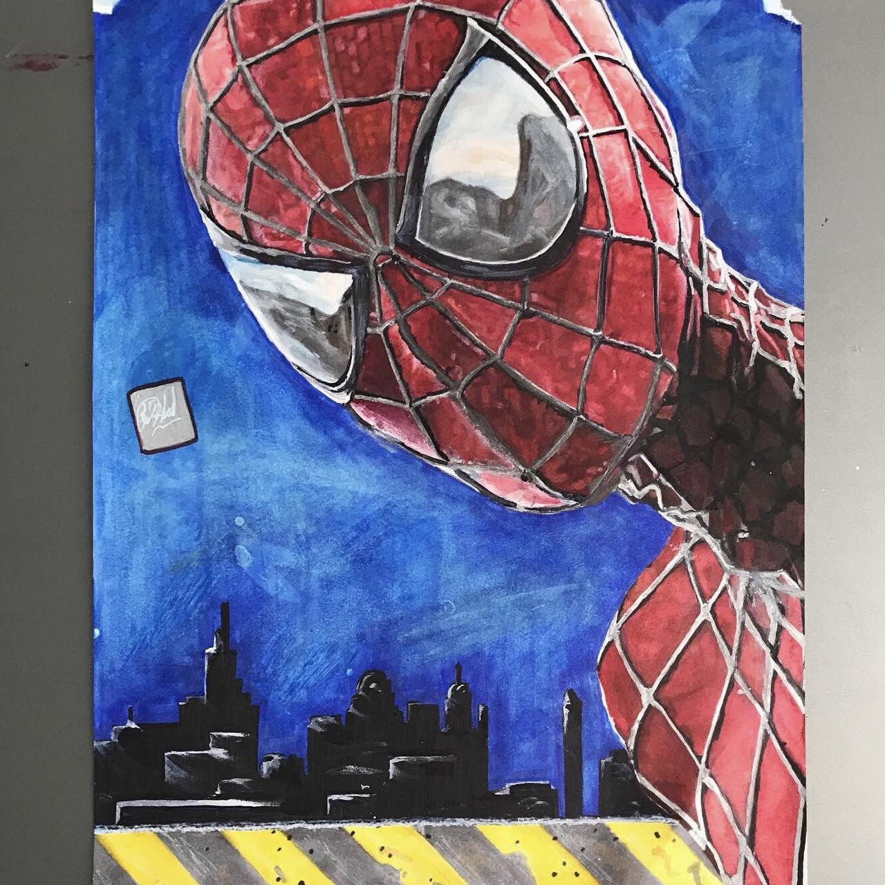 Spider-man Drawing Made Predominantly With Markers - Depop