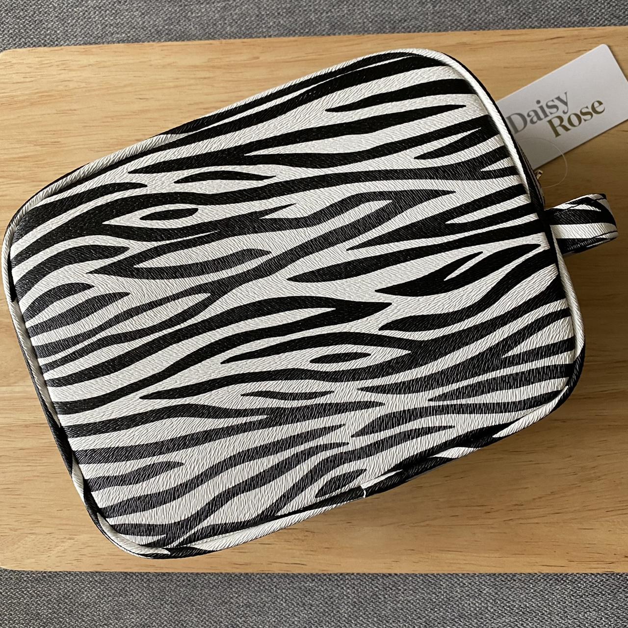 Daisy Rose Cosmetic Toiletry Bag PU Vegan Leather Travel Bag for Women -  Grey Zebra 