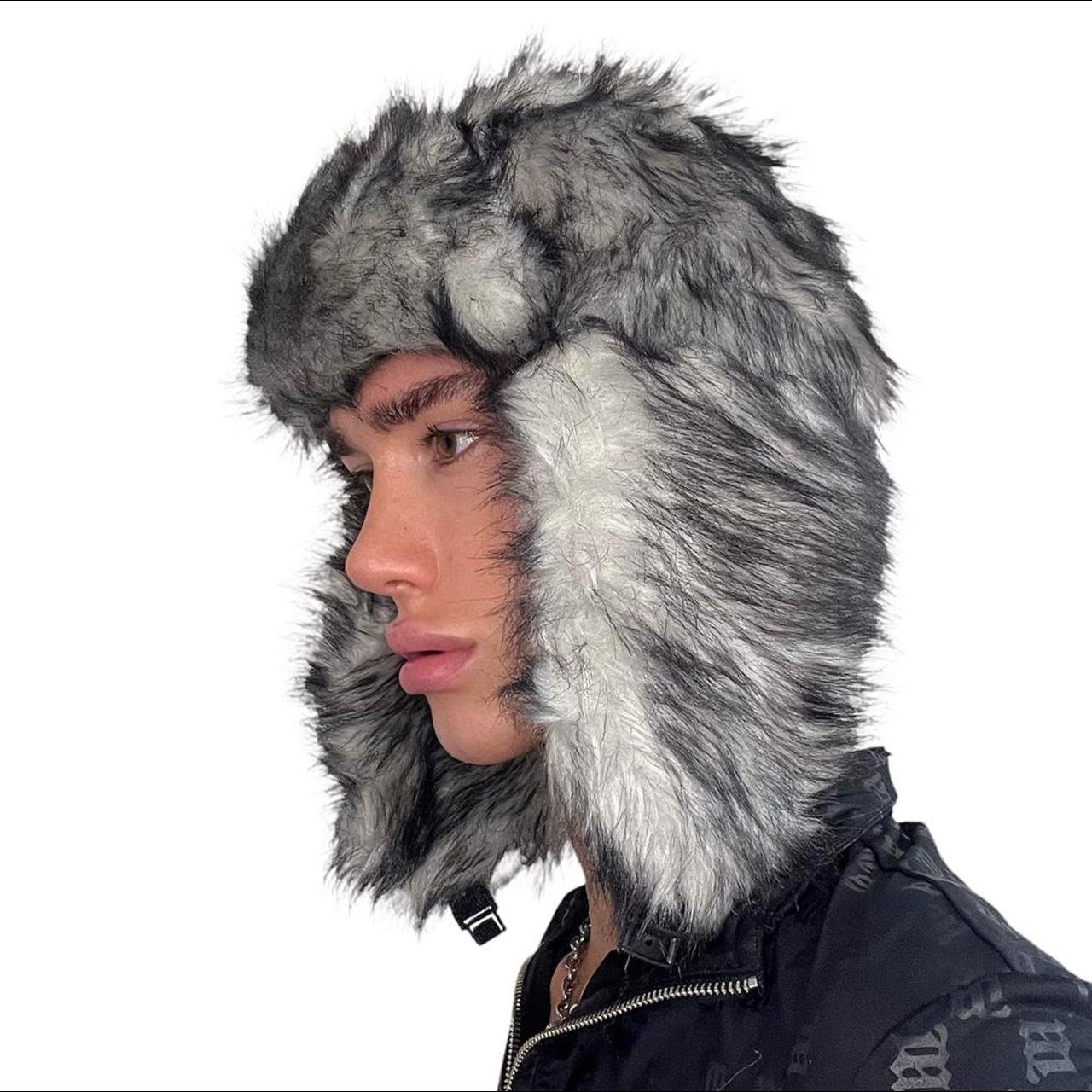 | Vintage faux fur Russian/eskimo hat. Grey, black… - Depop